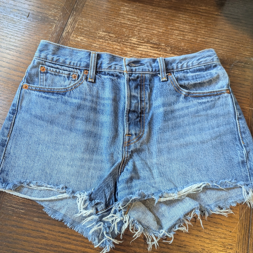 Levi's Blue Frayed Jean Shorts